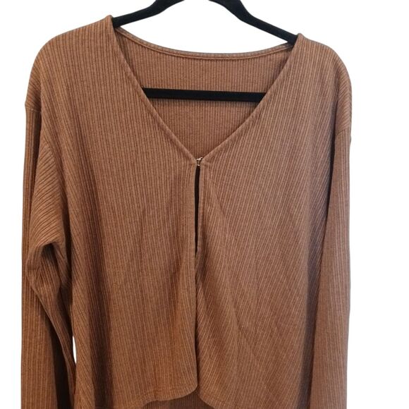 NEW Ogl Move Chestnut Brown Flared Sleeve V-Neck Cardigan Size XL Super Soft - Picture 3 of 8